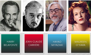 Hayao Miyazaki, Maureen O'Hara, Harry Belafonte y Jean-Claude Carrière recibirán el Oscar honorífico